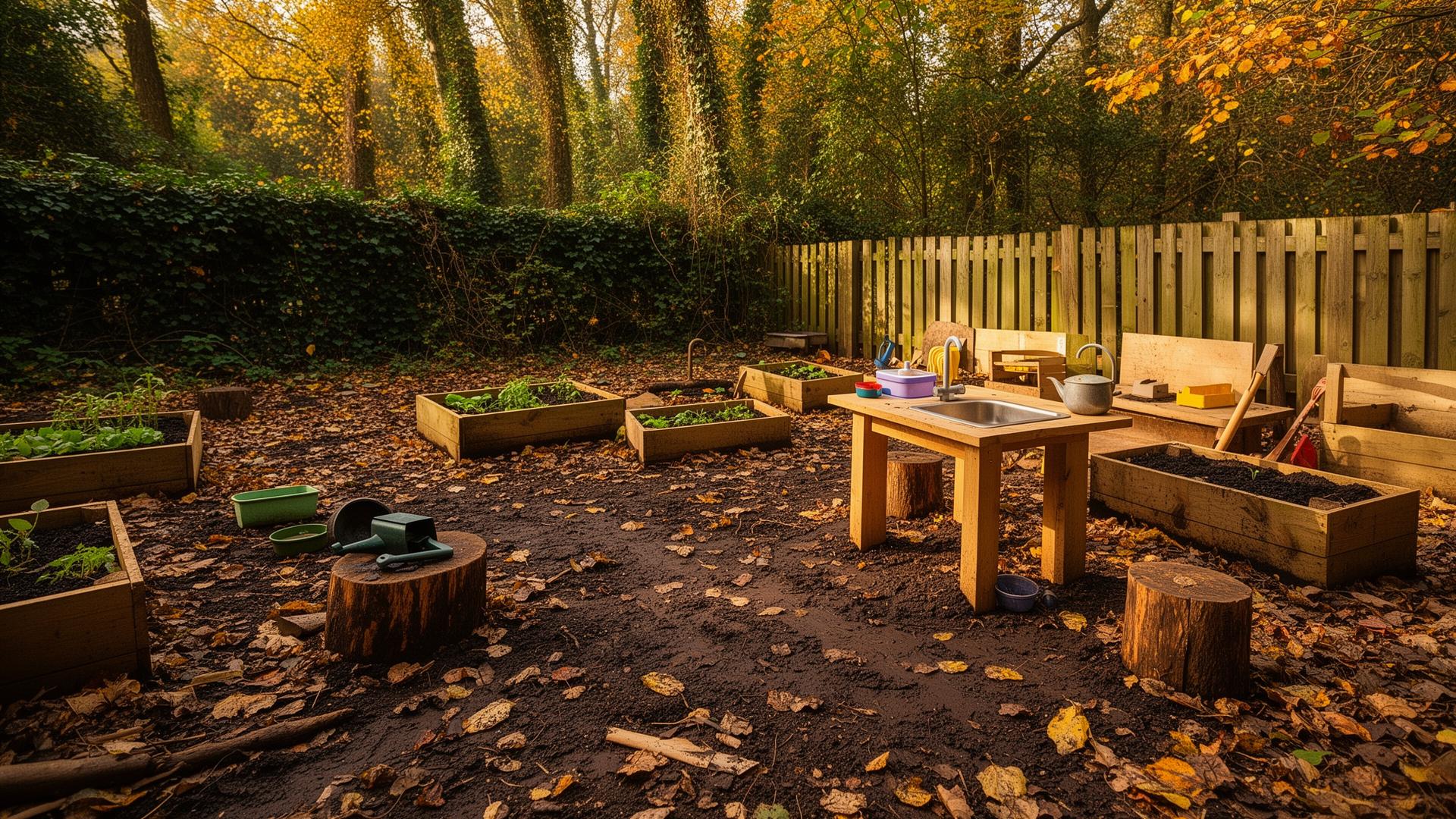 Outdoor Forest School inspired play area at Morning Glory Pre-School